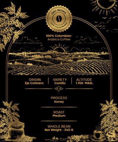 Etiqueta_OroNegro_10x12cm_OroNegro_Cauca-REF-6-10x12cm Colombian Arabica Coffee | Eje Cafetero | Castillo Honey